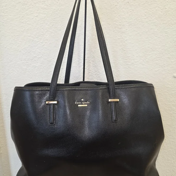 Kate Spade Black Leather Tote with Gold Accents - Picture 3 of 12